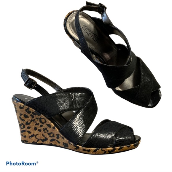 Kenneth Cole Reaction knock black /cheetah wedges - Picture 1 of 9